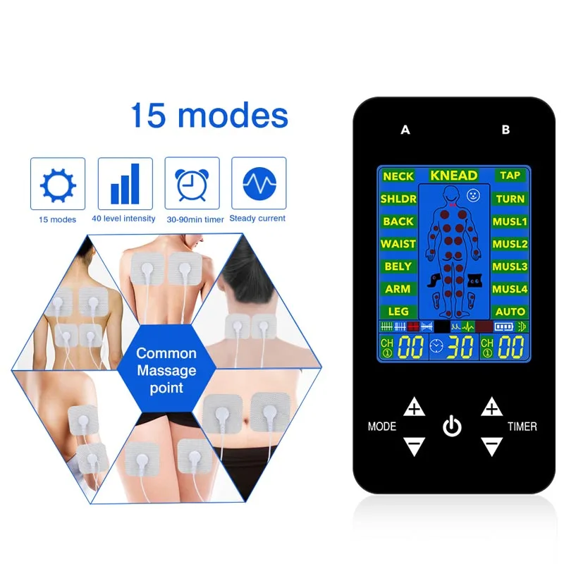 

15 Modes Tens Neck Massager back Machine Electric EMS Muscle Stimulation Tens Unit Electroestimulador patch Pain Relief massage
