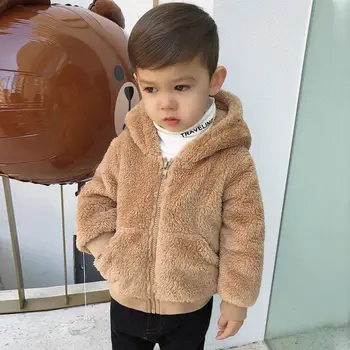 

2020 Spring Autumn New Girls Plush Warm Coat Fleece Hooded Kids Girls Boys Jacket Baby Zip Up Coat Outerwear Child Clothes W344