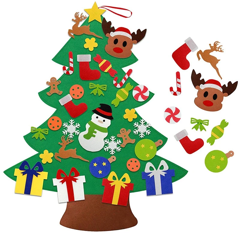 

DIY Felt Christmas Tree with 31Pcs Ornaments 3.2Ft Family 3D Fake Xmas Tree for Kids Toddlers Home Door Window Wall Christmas De