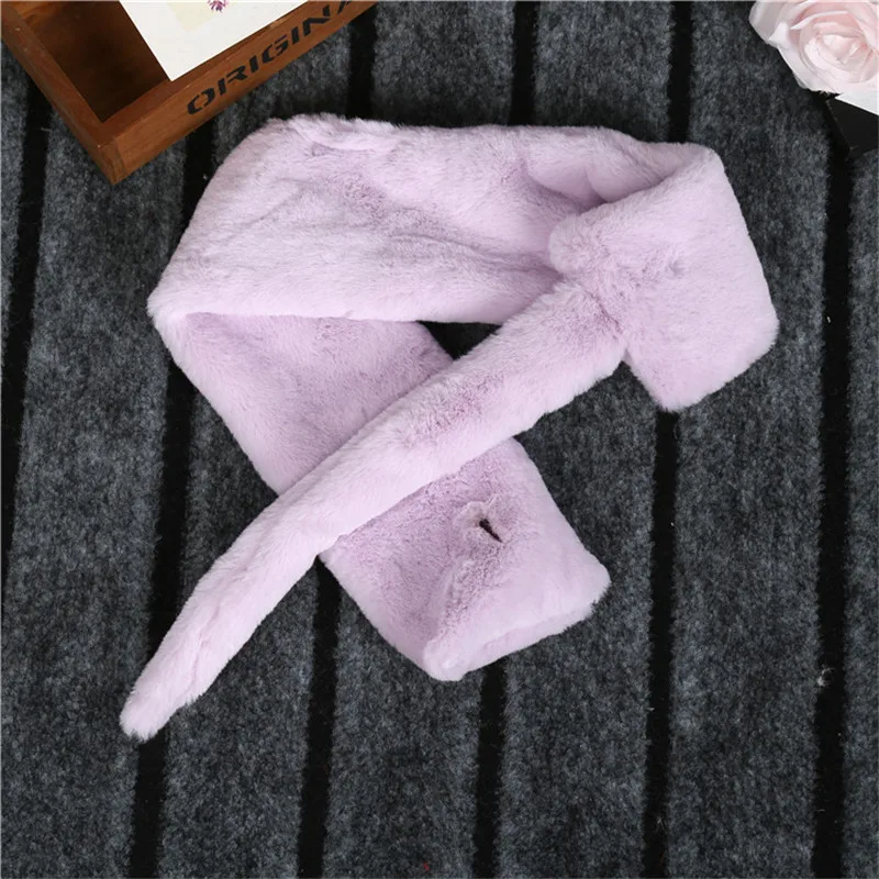 Solid Light Purple Зимний теплый шарф из искусственного меха; шарфы для девочек; детская одежда с воротником; аксессуары; шейный платок с леопардовым принтом - Цвет: Solid Light Purple