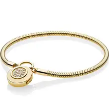 Серебряный браслет из натуральной 925 пробы с логотипом золотого цвета, фирменный замок, гладкий браслет в виде змеи, очаровательный браслет с бусинами, модное ювелирное изделие Diy