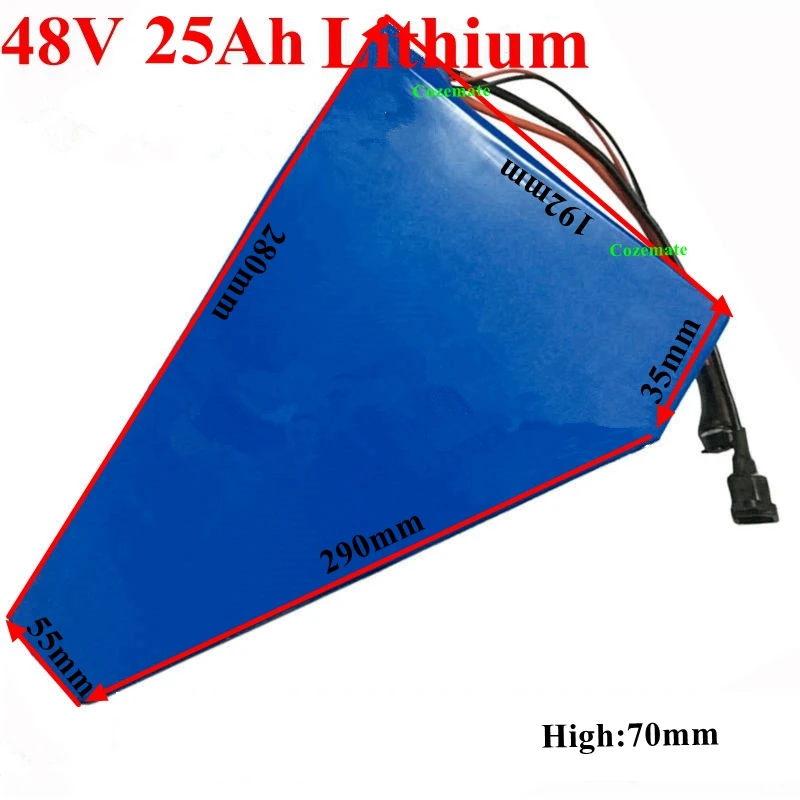 48v 25ah треугольная литий-ионная батарея BMS 18650 Li Ion для 2000w 1500w велосипед Ebike скутер комплект велосипед+ 3A зарядное устройство+ сумка