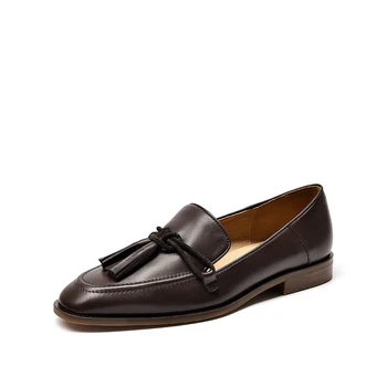 

2020 Free Shipping Handmade Women's Genuine Leather Tasseled ballet Loafers Pointed Toe Ladies Flats Slip On 27158