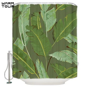 

Banana Leaf Green Shower Curtain Plant Bathroom Curtain Waterproof Washable Bath Curtain Customized