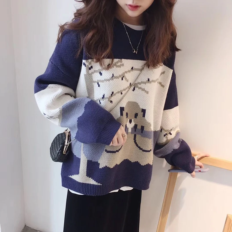 Koala Pattern Sweater Women's Autumn/winter Loose Round Neck Jacquard Pullover Woman Sweater Knitwear Leisure Casual O-Neck Tops Koala Pattern Sweater Women's Autumn/winter Loose Round Neck Jacquard Pullover Woman Sweater Knitwear Leisure Casual O-Neck Tops