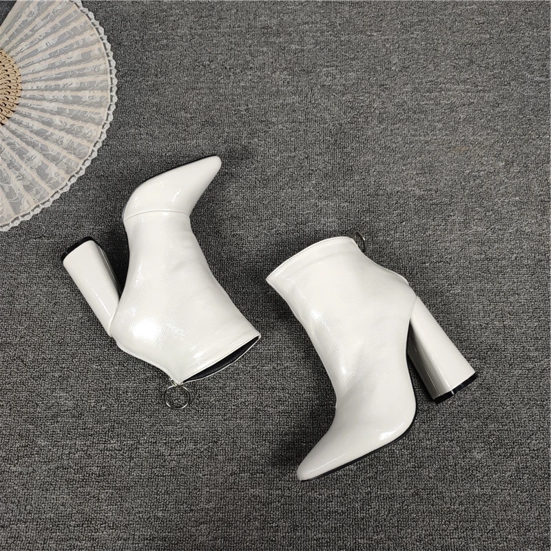 

Shoes Zipper Pointy Boot High Heel Boots Leather Booties Pointe Large Size Heels Chunky Ladies Ankle Rubber Pointed Toe PU