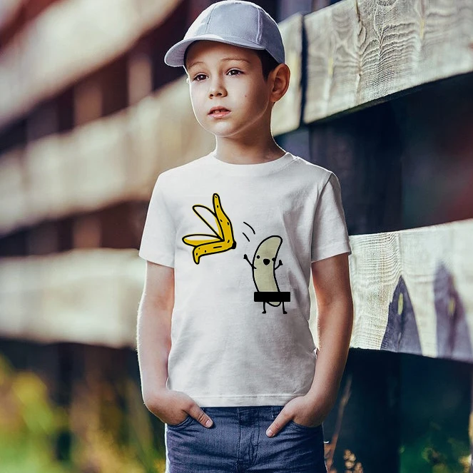 kid's Banana Disrobe Funny Design Print T-shirt Summer Humor Joke Hipster T-Shirt White Casual T Shirts Outfits Streetwear image_1