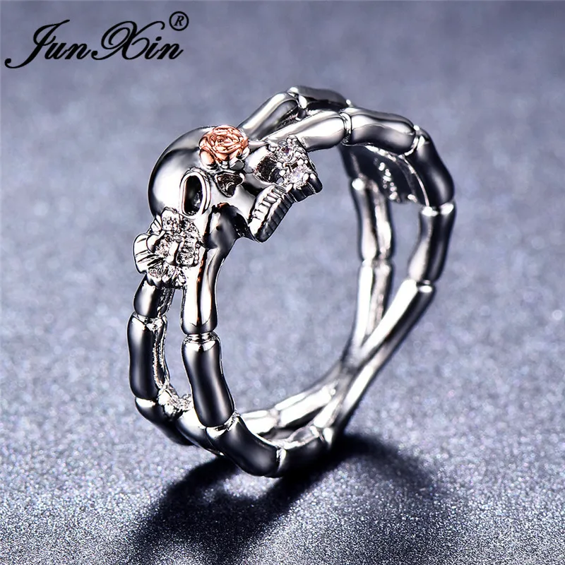 Silver Ring Готическое 925 Серебряное/черное кольцо с черепом для мужчин и женщин Золотое мужское женское кольцо для пар CZ Кристалл Панк вечерние ювелирные изделия - Цвет основного камня: Silver Ring