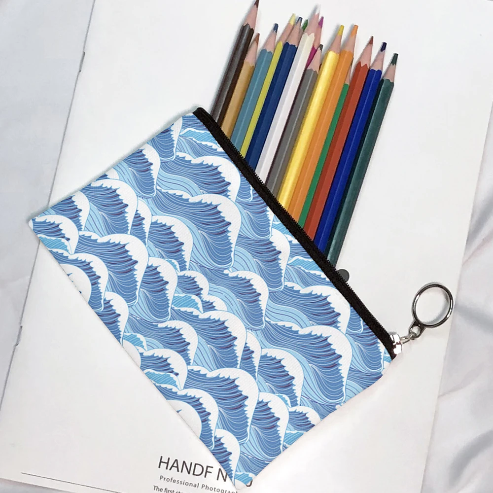New Fashion Mini Canvas Coin Purse Ukiyoe Waves Portable Clutch Bag Party Cosmetic Bag Lipstick Daily Use Storage For Women
