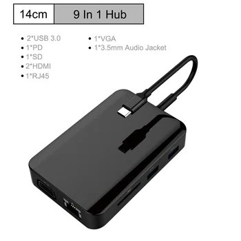

9-in-1 USB C Type C HUB USB-C to HDMI 4K /SD/TF Card Reader/ PD charging /3.5mm Audio /RJ45 Adapter for MacBook Pro HUB