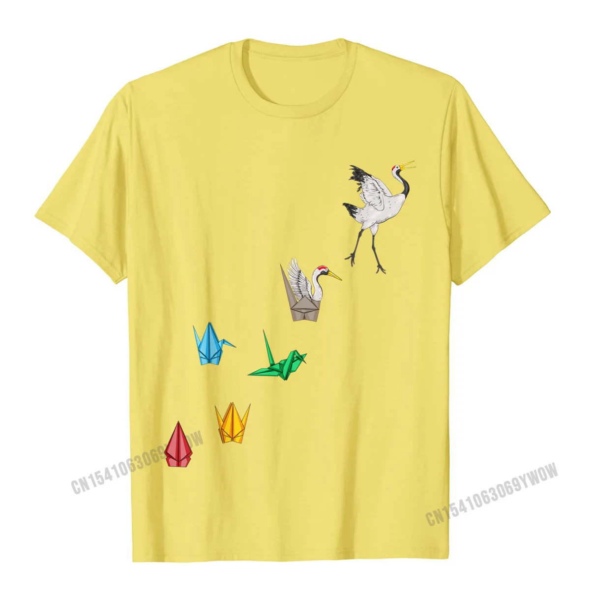 2021 Hot Sale Street Custom Short Sleeve T Shirts VALENTINE DAY O-Neck Cotton Tees for Men Tops T Shirt Design Origami Paper Crane Japanese Culture Bird Lover T-Shirt__751 yellow