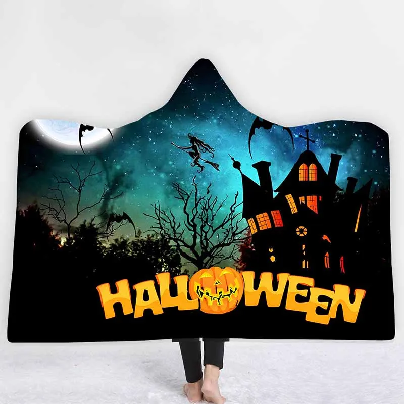 Праздничная Тыква с надписью Happy Halloween одеяло с капюшоном бархатные двойные Слои для дивана, из микрофибры Одеяло мягкие пледы Одеяло верхняя детская одежда