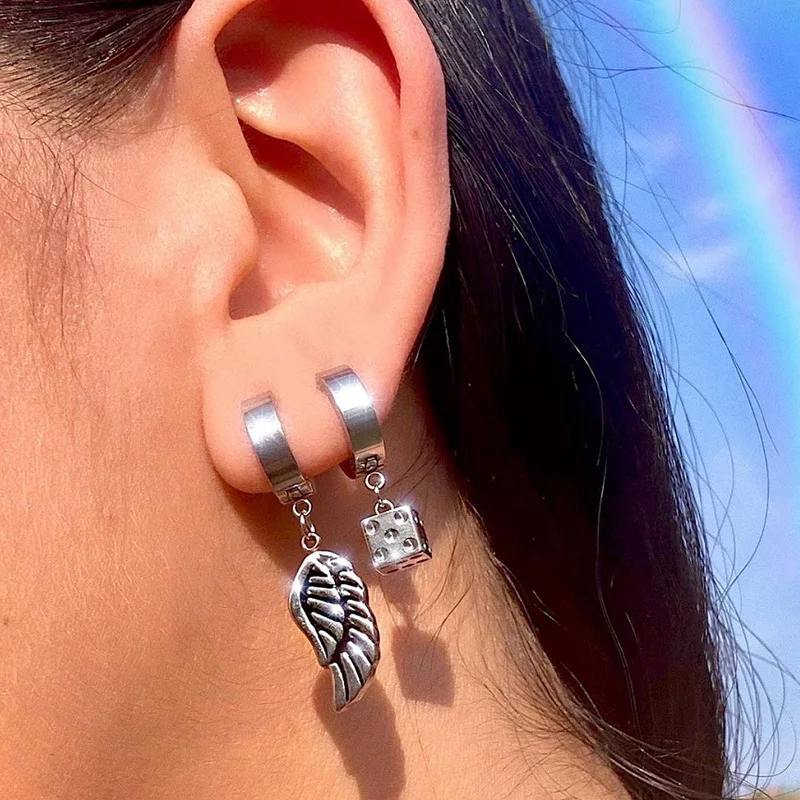 INS Hot Unisex Dice Mini Dangle Earrings For Women Stainless Steel Rock Street Style Game Drop Jewelry Earings Bijoux | Украшения и