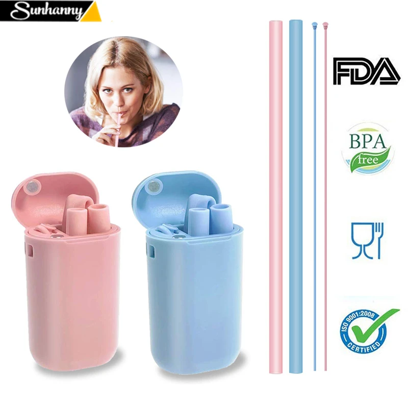 Силиконовые портативные соломинки многократного использования для путешествий