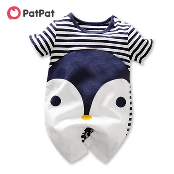 

PatPat 2020 New Arrival In Stock Summer and Spring Baby Penguin Print Striped Romper One Pieces Baby Boys And Girls Clothes