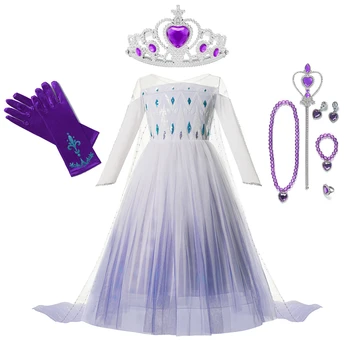 

Kids Clothes Girls Elsa Fancy Princess Dress Snow Queen Role Playing Frocks Purple Long Sleeve Tulle Prom Dress for Toddler Girl