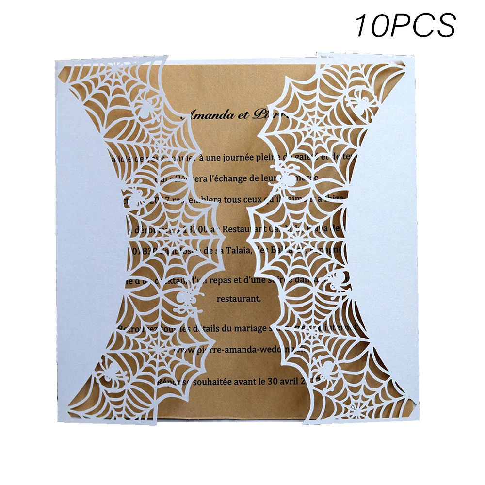 New Halloween laser cut Greeting card Cobweb Black Spider Web Invitations Halloween Cover Party Gift Card Cover Supplies 10pcs - Цвет: ZHGZ14714