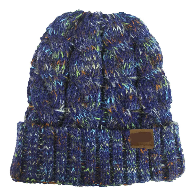 Women Fashion Hat Ponytail Cc Beanies Knitted Female Beanie for Girls Cap Soft Warm Casual Stretch Crochet Messy Bun Holey Hat - Цвет: Dark Blue