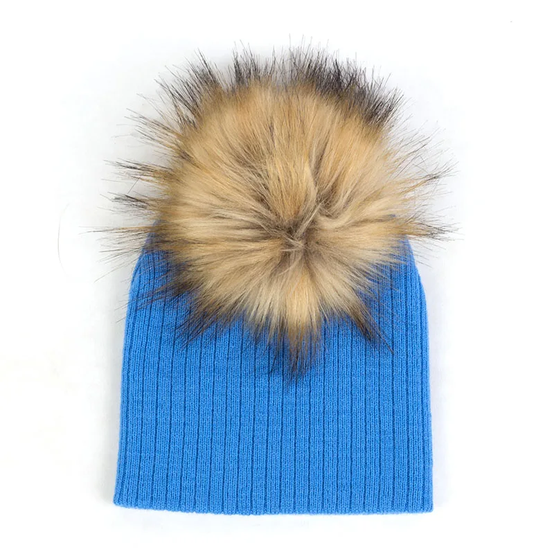Для детей ясельного возраста осень-зима теплые ребристые круглые шапки без полей, полосатые трикотажные утепленные шапки с помпончиком, унисекс, для новорожденных шапки - Цвет: Dark Blue16