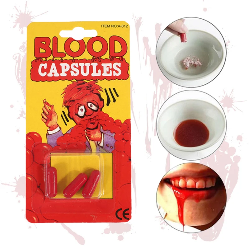 Cápsulas de sangre falsa para Halloween, pastillas de Plasma falsas, Horror, divertido, broma y truco de Halloween, accesorios de maquillaje, de 3 a 15 Uds.