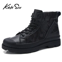 KATESEN/мужские ботинки; модные мужские ботинки из натуральной кожи; Всесезонная рабочая обувь; мужские ботильоны в винтажном стиле; ботинки в байкерском стиле