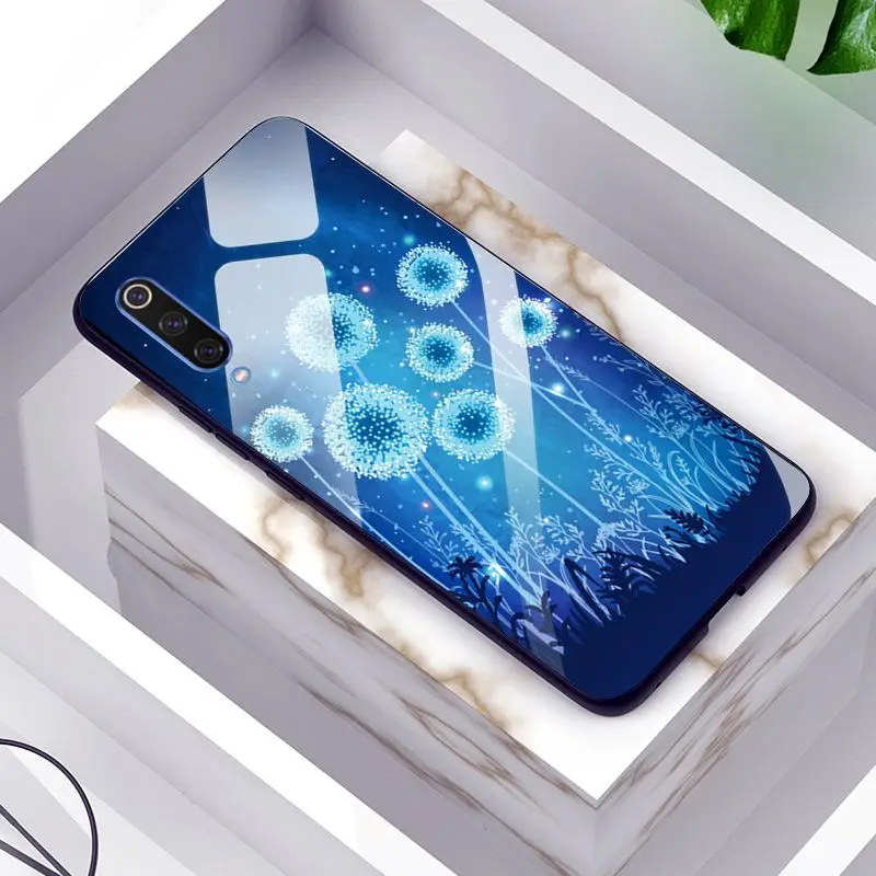 GLSZZZ120 Чехол из закаленного стекла для Xiaomi mi 9, чехол с принтом лотоса для Xiaomi mi 9, силиконовый чехол-бампер для Xiaomi mi 9, чехлы - Цвет: GLSZZZ120