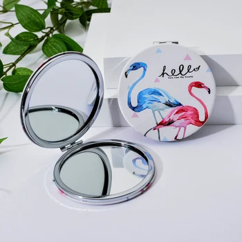 

2020 Flamingos Makeup Mirrors Women Mini Pocket Cosmetic Mirror Fashion Compact Beauty Accessories Double-Sided Magnifier