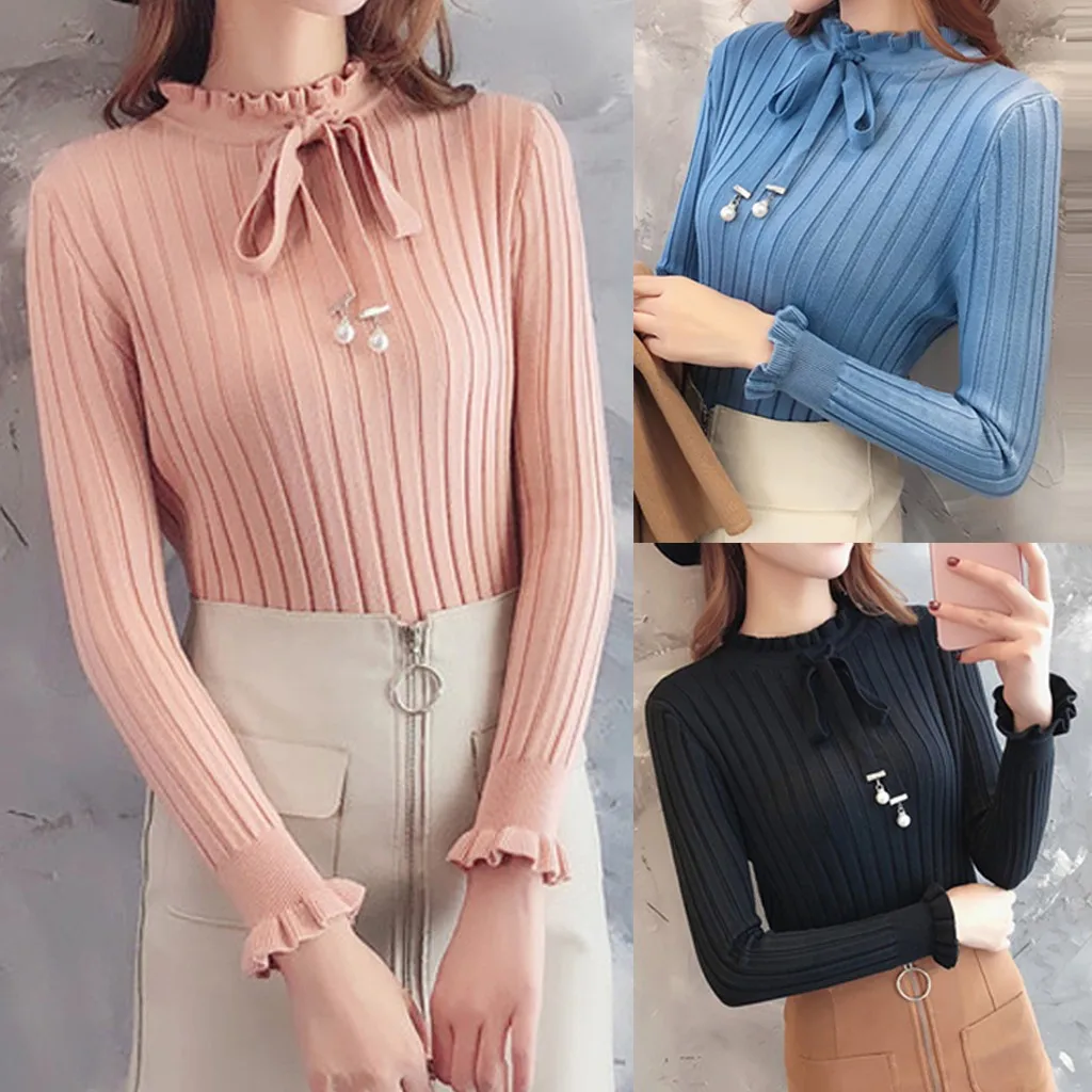 JAYCOSIN свитер, Модный женский топ, трикотажный пуловер, водолазка, рубашка, длинный рукав, свитер, бандаж, элегантная женская блузка, 9729