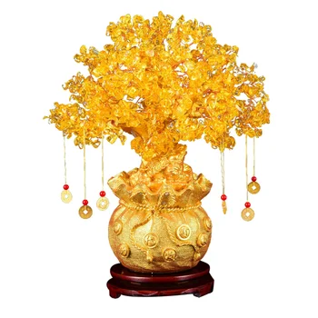 

1PC 19cm Natural Crystal Lucky Tree Money Tree Ornaments Bonsai Style Wealth Luck Feng Shui Ornaments Home Decoration (with Gold