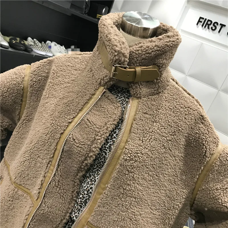 Neploe Turn Down Collar Zipper Fur-integrated Lamb Fur Warm Cardigan Coat Fashion Patchwork Loose Thicked Jacket Winter