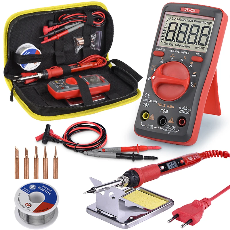 

JCD Soldering Iron Kit with USB Charging Digital Multimeter UM16 Auto Ranging AC/DC Adjustable Temperature Welding Repair Tools