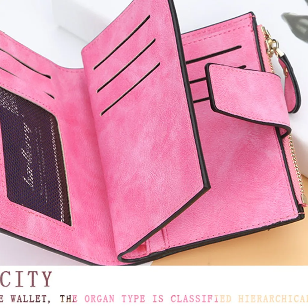 Leather Women Wallet Fashion Trend Solid Color Wallet Short Leather Retro Style Card Bag Cartera Mujer#ew