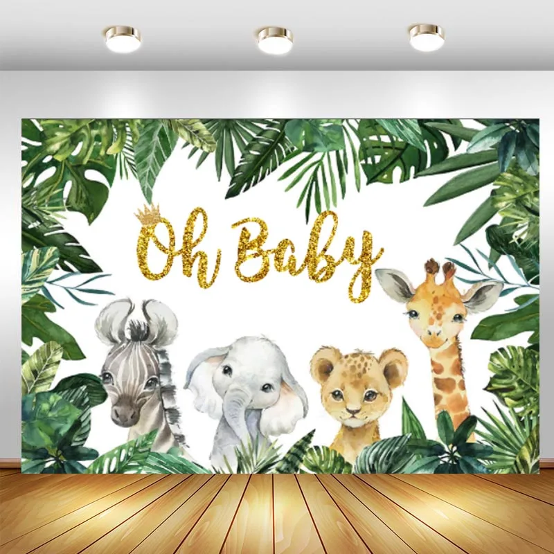 

С надписью Oh Baby животных сафари джунглей фон для фотосъемки детского дня рождения новорожденных День рождения фон для студийной съемки под ...