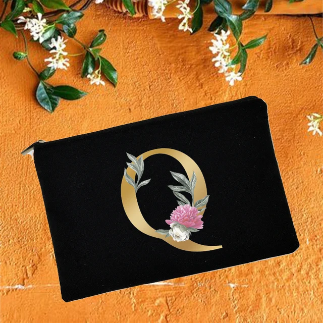 Bridesmaid Makeup Bags Floral Alphabet Print Cosmetic Case Bridal Party Make Up Pouch Necessaries Lady Tote Purse Wedding Gifts W05725-TBBK-D