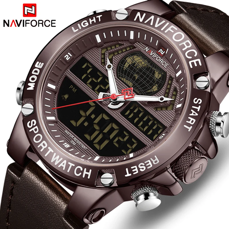 

NAVIFORCE New Luxury Men's LED Quartz Watch Men Leather Army Military Sport Watches Male Waterproof Wristwatch Relogio Masculino