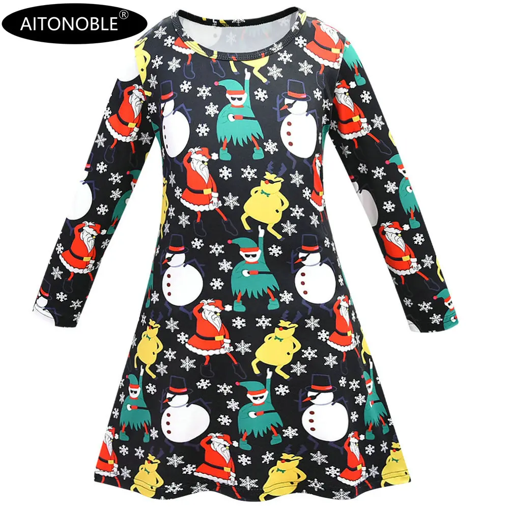 Aitonoble New Costume Christmas Dress with /christmas hat socks bag gloves Girl's Dress Cosplay Christmas For Girls' cosplay