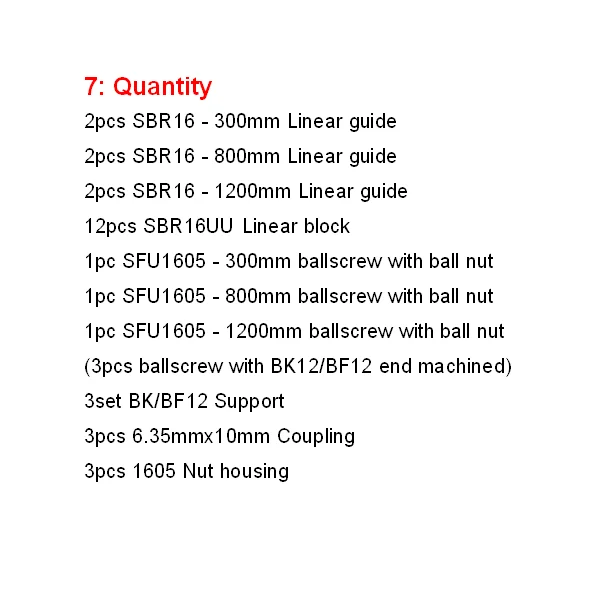 SBR16-300 800 1200 SBR16 SBR20 набор линейных направляющих набор+ SFU1605 набор шариковых винтов+ BK12/BF12+ Корпус гайки+ муфта с ЧПУ Запчасти - Цвет: SBR16-300 800 1200