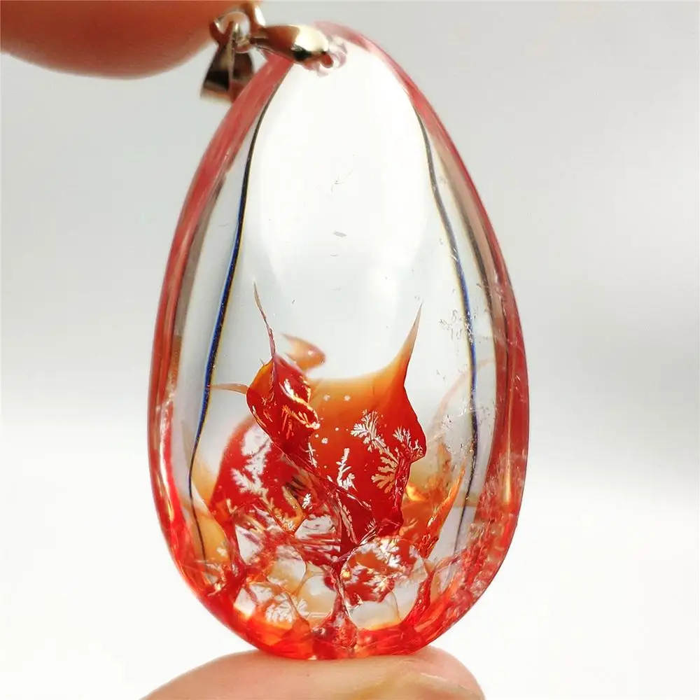 

Natural Red Limonite Phantom Quartz Crystal Multi-inclusions Tree Leaf Necklace 45x27x16mm Pendant Women Man Rare Fashion AAAAA