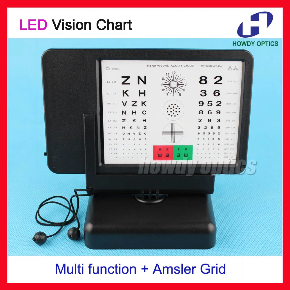 Letter Number Red Green Amsler Grid LED Backlight Multifunction Near Vision Chart Double Side Display Lithium battery Powered