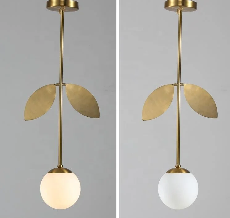 Contemporary Modern Bronze Leaf Decorative Glass Ball Hanging Pendant Lamp For Coffee Shop hanging lamp