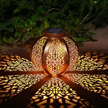 

Iron Art Retro Style LED Solar Light Garden Decor Hollow Projection Lantern Large Waterproof Outdoor Landscape Pathway Lawn Lamp