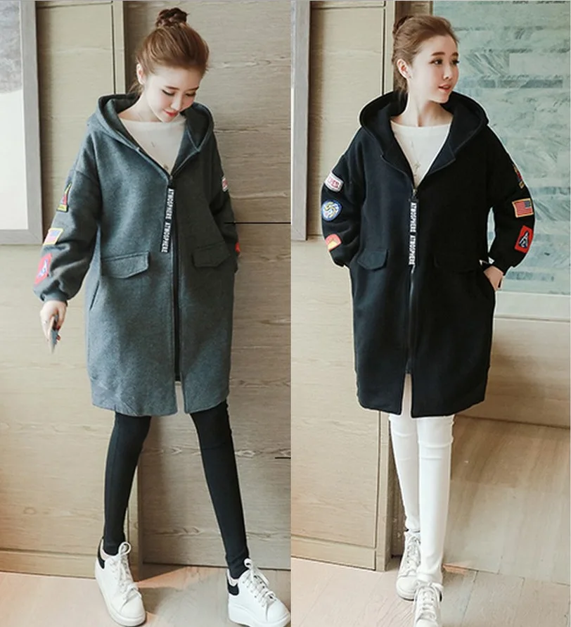 

Photo Shoot 1690 Pregnant Women Fall And Winter Clothes Brushed And Thick Mid-length Pregnant Women Hoodie Sweaters Pregnant Wom