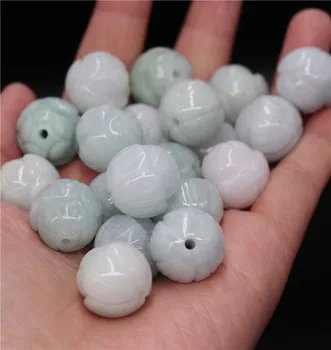 

Natural Emerald Jade 18mm Luck Lotus Bead Fashion Accessories DIY Bangle Charm Jewellery Hand-Carved Amulet Gifts