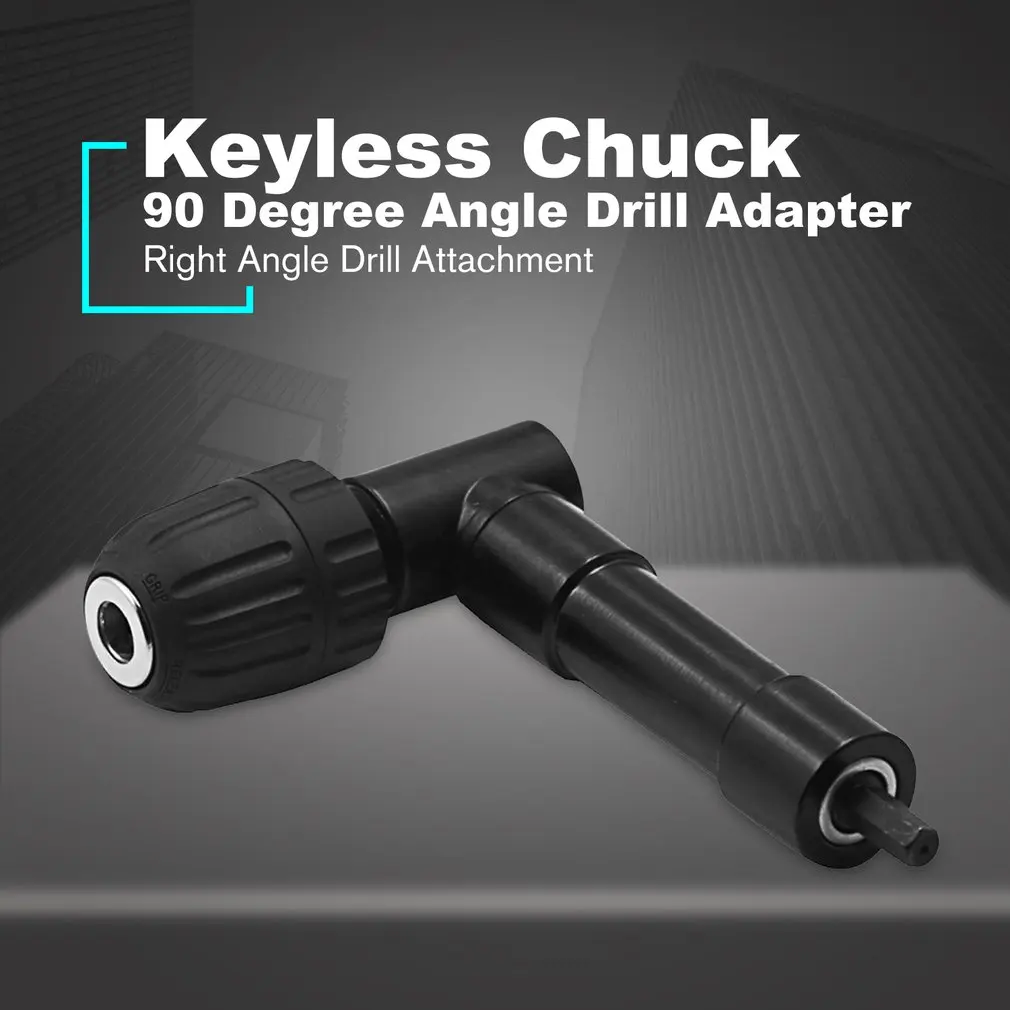 

90 Degree Right Angle Keyless Chuck Cordless Impact Drill Adapter Attachment 8mm Hex Shank