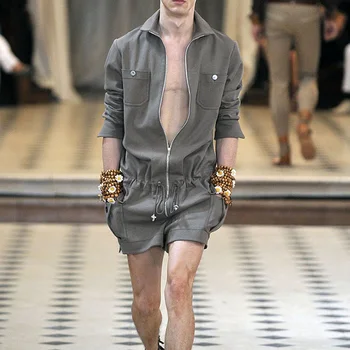 

Jumpsuit Men Rompers One Piece Overalls Cotton Mens Fashion Runway Designer Long Sleeve Male Playsuits Spring Autumn Plus Size