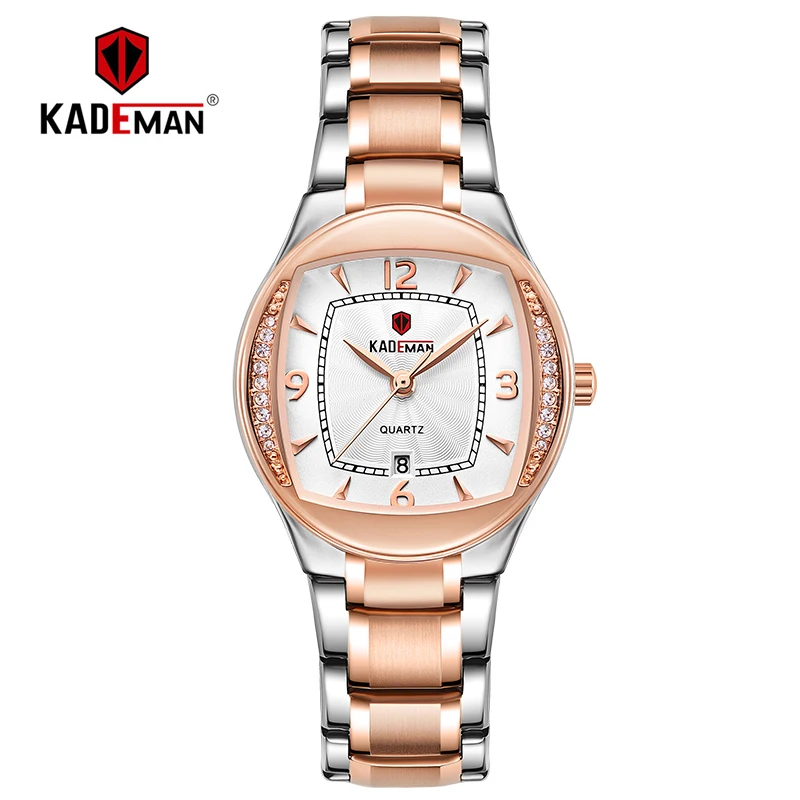 KADEMAN, новинка, роскошные женские наручные часы, полностью стальные, с кристаллами, под платье, часы, Топ бренд, модные женские часы, 3ATM браслет, элегантные женские - Цвет: W-838-RG-W-SRG