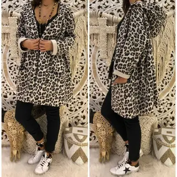 

Meihuida Women Leopard Hooded Long Sleeve Coat 2020 Loose Jacket Lady Autumn Cardigan Hoodies Outwear