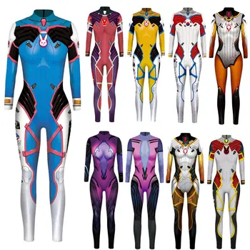 

New Sexy Femme Bodysuit OW DVA Cosplay 3D Printed Playsuit Overalls Tights Fitness Women Jumpsuits