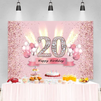 

Laeacco Pink Glitter Dots Diamonds Princess Girl White Pink Balloon Happy Birthday Party Customized Photo Background