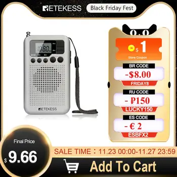 

Retekess TR106 Silver Portable FM AM Radio with LCD Display Digital Tuning Speaker Headphone Jack and Support Clock Function
